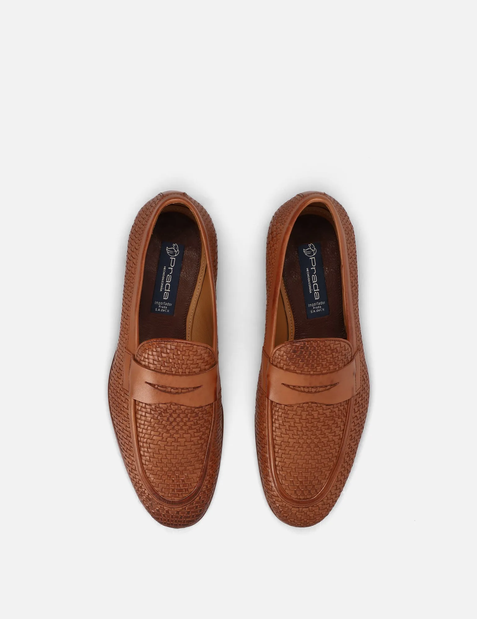 Mocasín en piel tejida color cuero