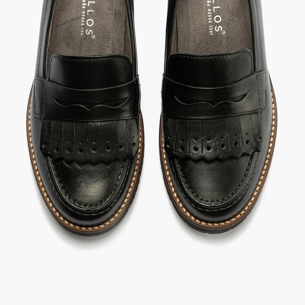 Mocasín Flecos de mujer color negro