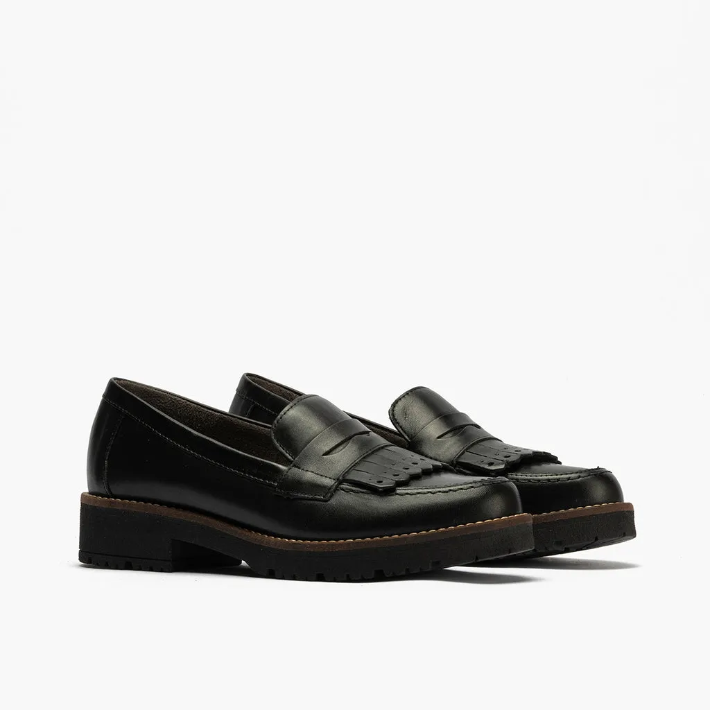 Mocasín Flecos de mujer color negro