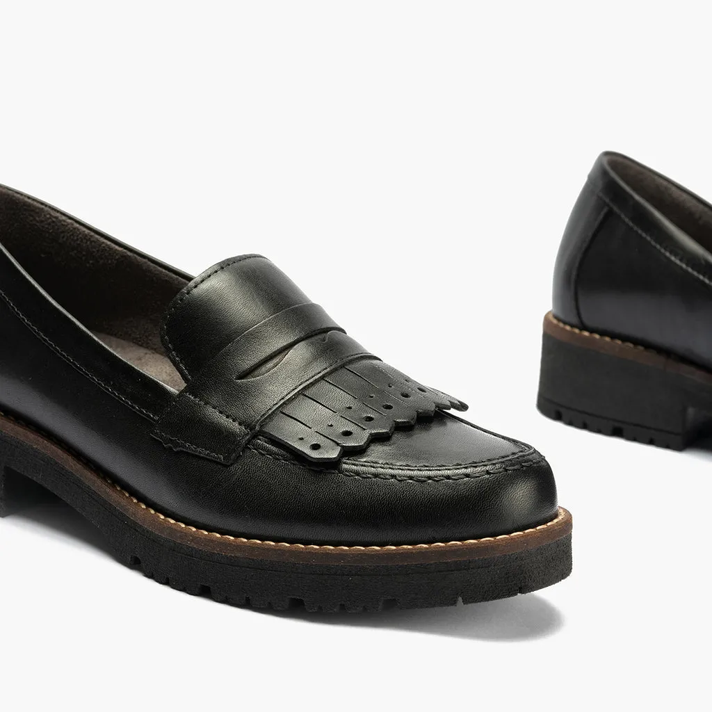 Mocasín Flecos de mujer color negro