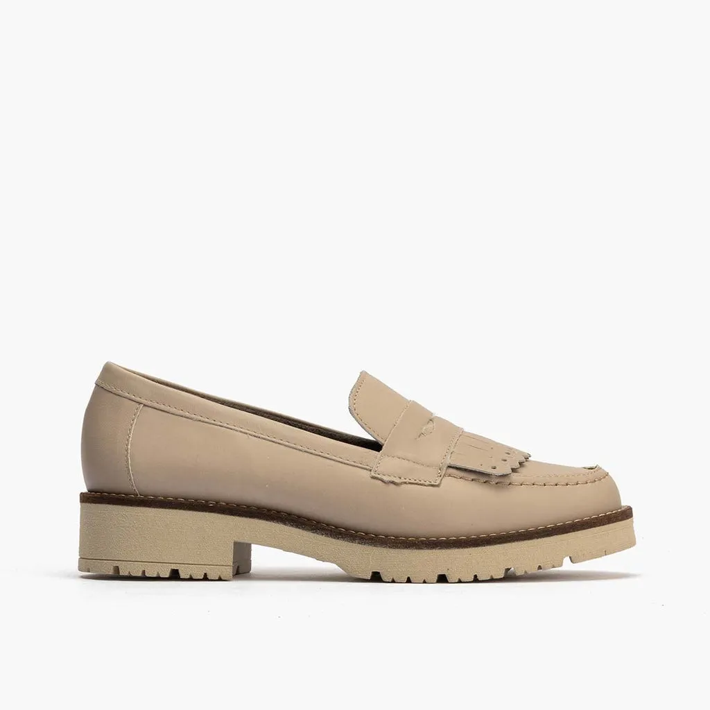 Mocasín Flecos de mujer color piedra