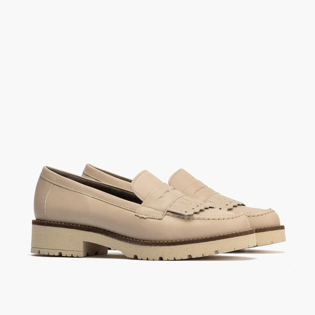 Mocasín Flecos de mujer color piedra