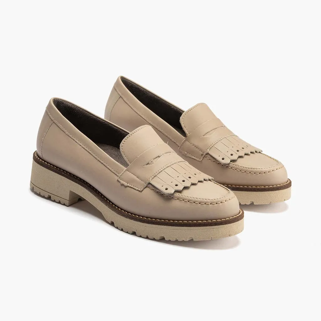 Mocasín Flecos de mujer color piedra