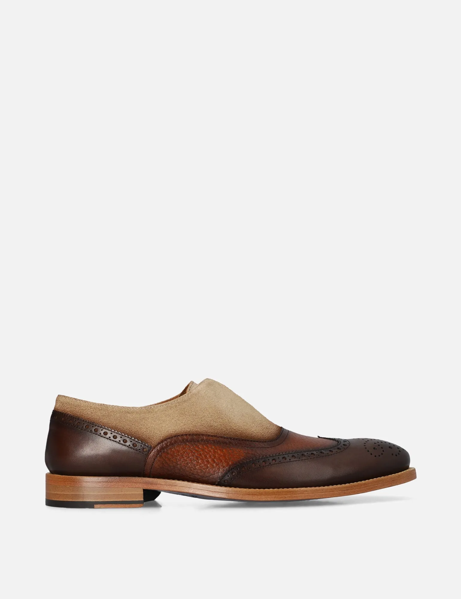 Mocasín Slip On en napa y ante color caoba