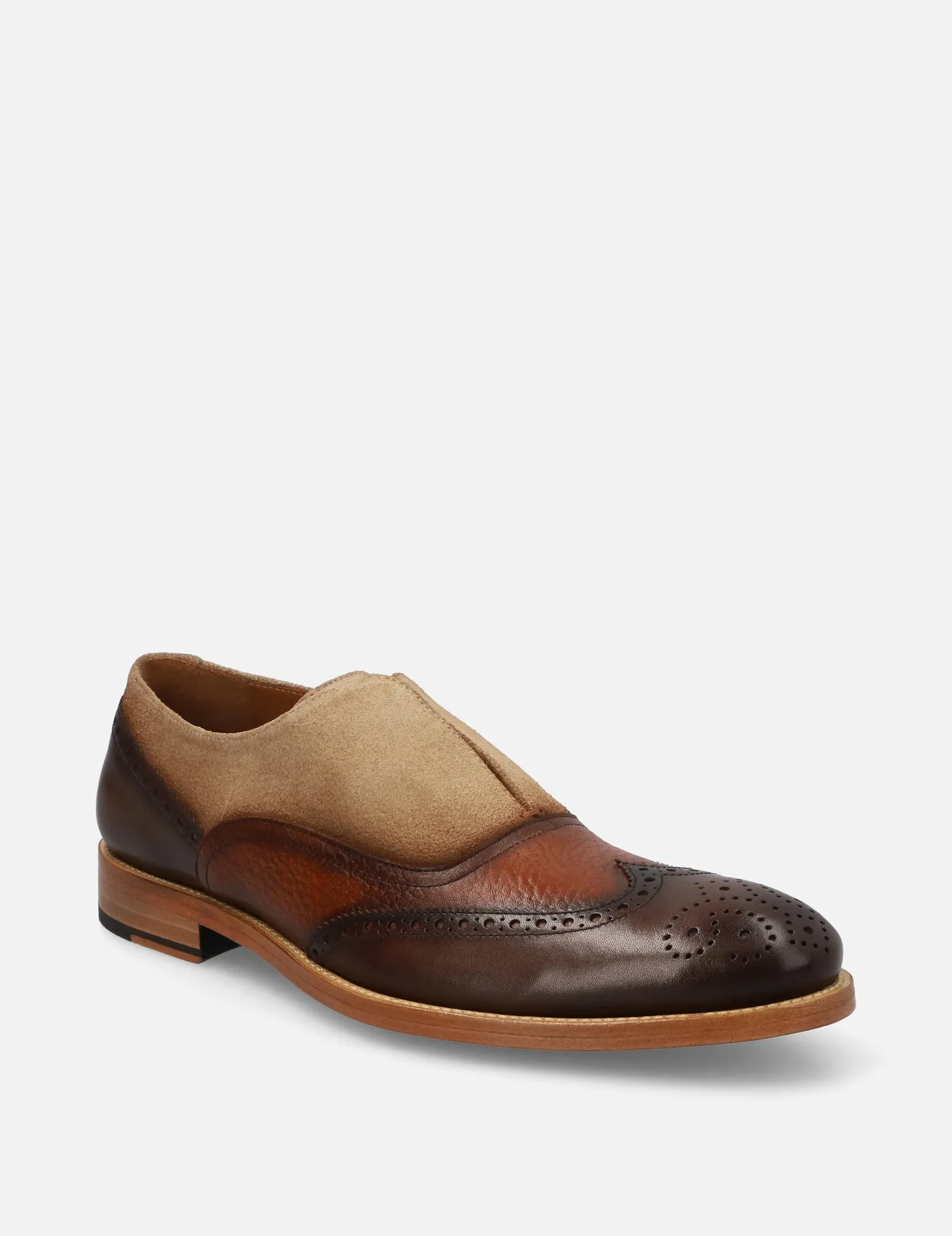 Mocasín Slip On en napa y ante color caoba