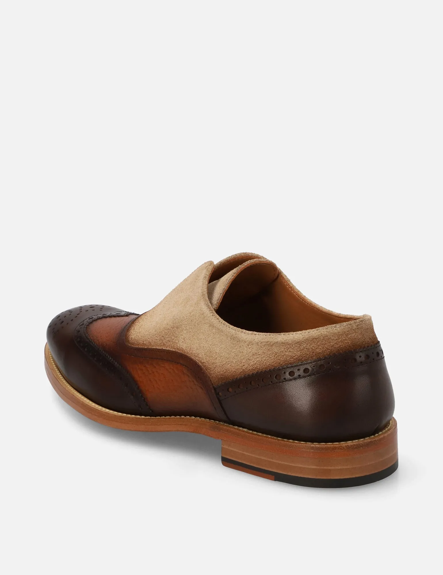 Mocasín Slip On en napa y ante color caoba