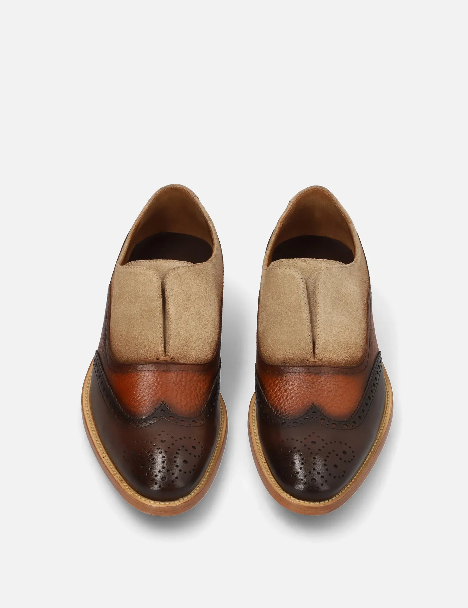Mocasín Slip On en napa y ante color caoba