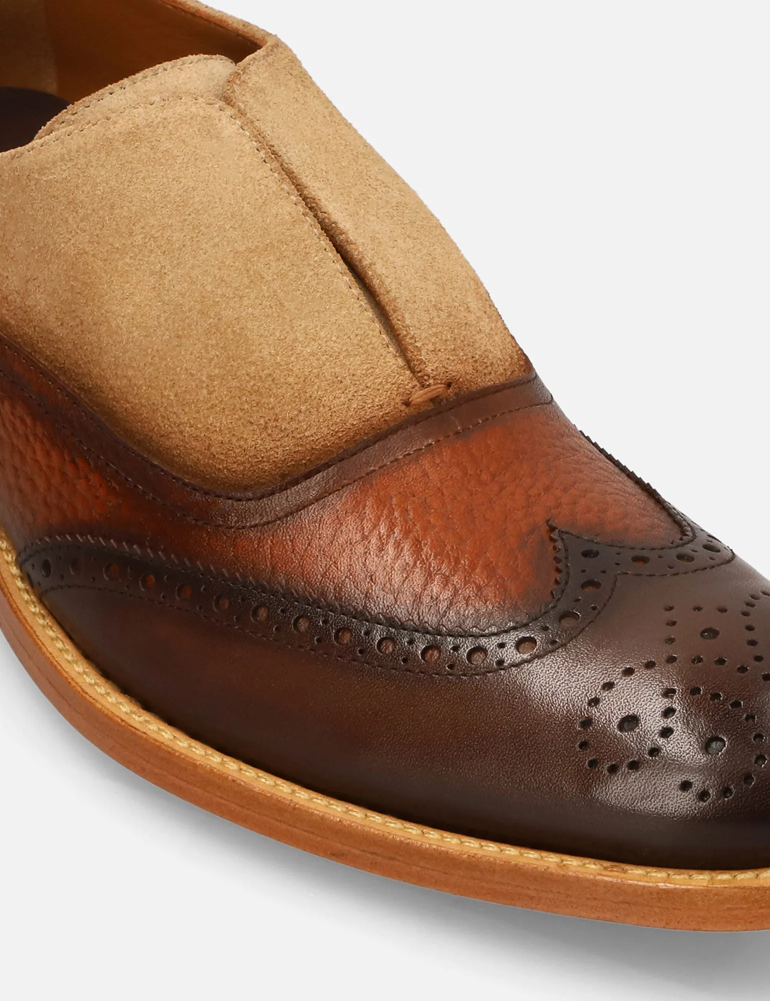 Mocasín Slip On en napa y ante color caoba