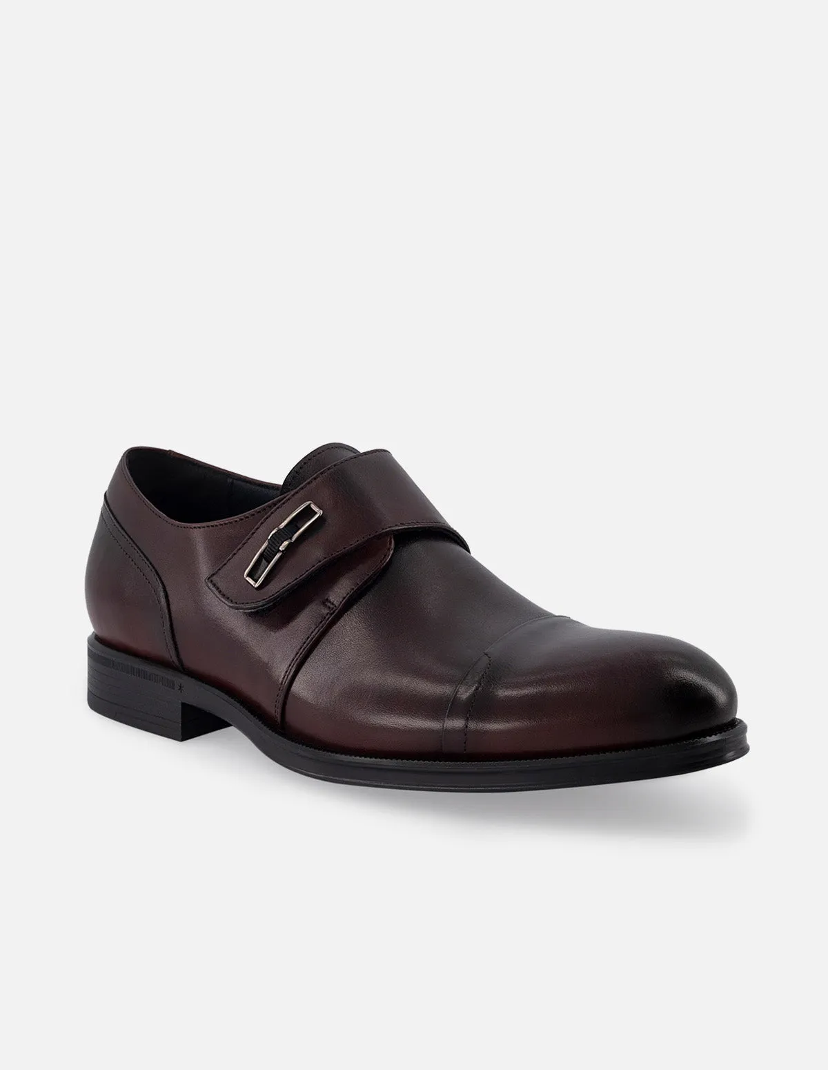 Monk de piel color vino con sombreados y velcro para hombre