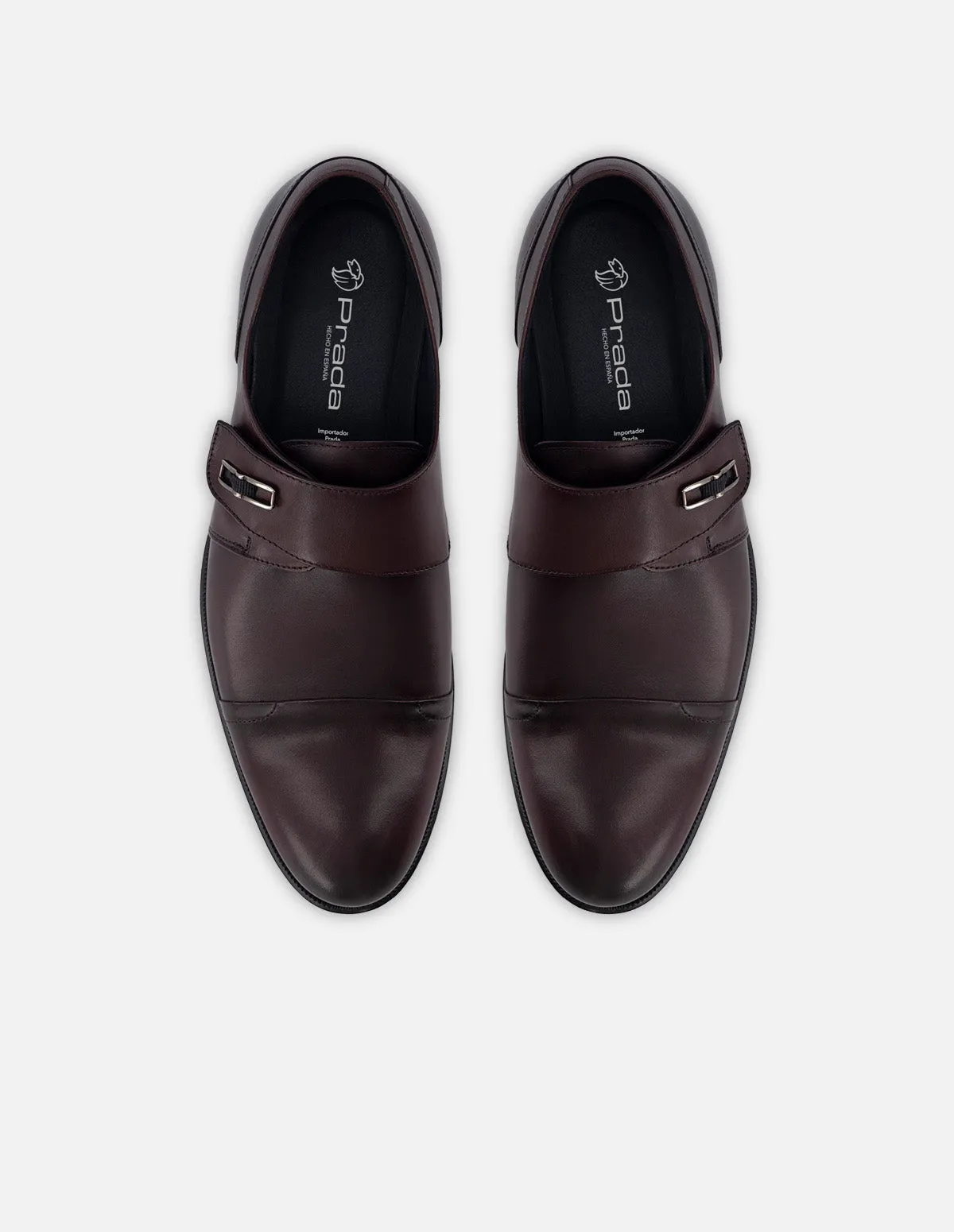 Monk de piel color vino con sombreados y velcro para hombre