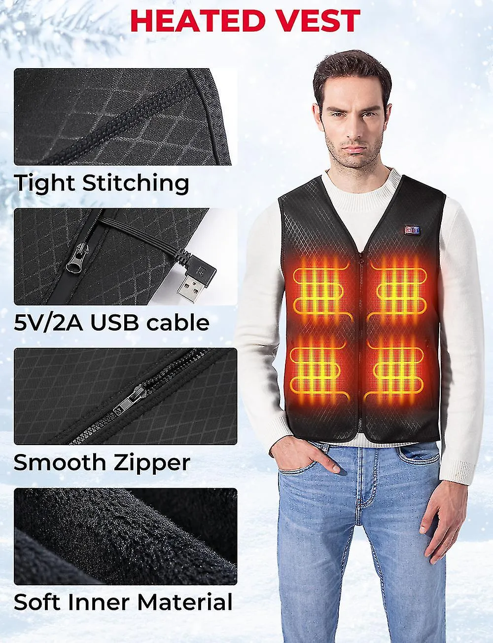 Motorcycle Heated Vest Men's Heated Vest With 8 Heating Zone Usb Electric Heating Vest For Skiing Fishing Outdoor