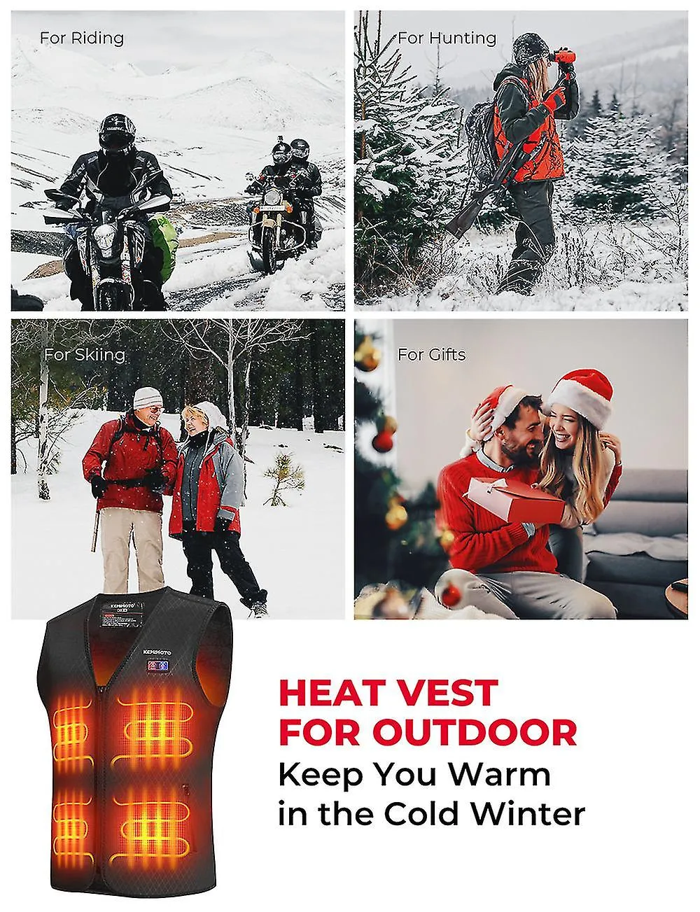 Motorcycle Heated Vest Men's Heated Vest With 8 Heating Zone Usb Electric Heating Vest For Skiing Fishing Outdoor