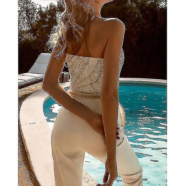 Mujer Casual Sexy Party Boda Casual Blanco Jumpsuit Print Color sólido