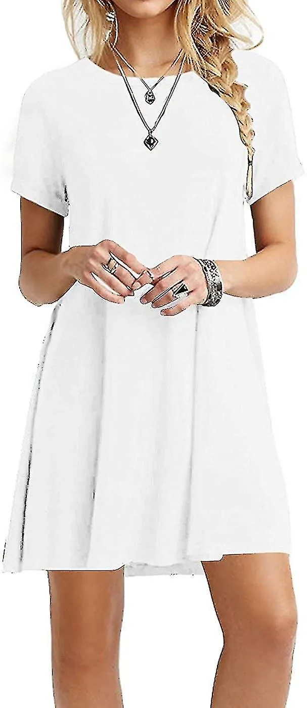 MUJER CASUAL SIMPLE CAMISETA SIMPLE VESTIDO SUELTOBLANCO2XL