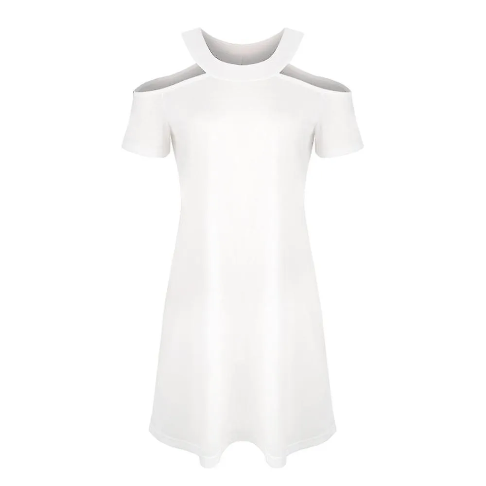 Mujer Plain Cold Shoulder Short Sleeve Mini Vestido Verano Casual Turno Vestidos