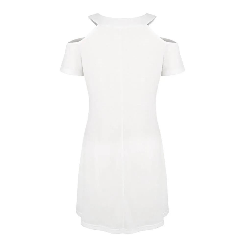 Mujer Plain Cold Shoulder Short Sleeve Mini Vestido Verano Casual Turno Vestidos
