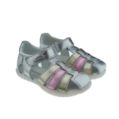 NATURINOSandalias niña cerradas piel metalizada velcro Naturino See
