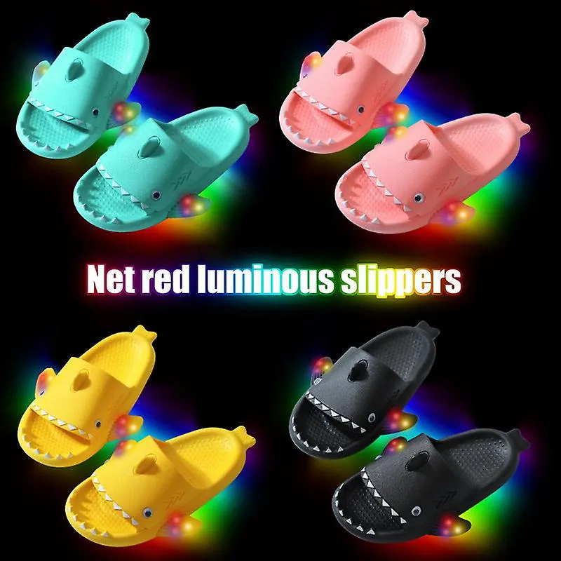 Niños Led Zapatillas luminosas para niños Niñas Casual Suaves De tiburón Toboganes con luces Sandalias de dibujos animados Niños