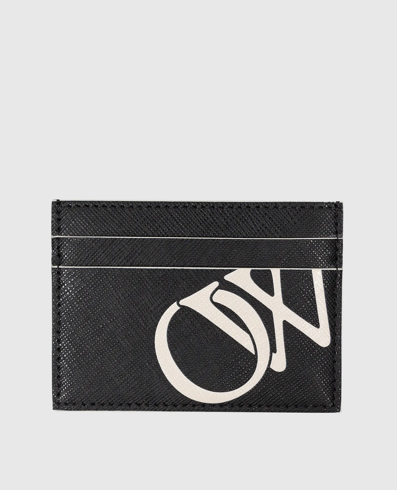 OFFWHITE BLACK LEATHER CARDHOLDER WITH LOGO PRINT