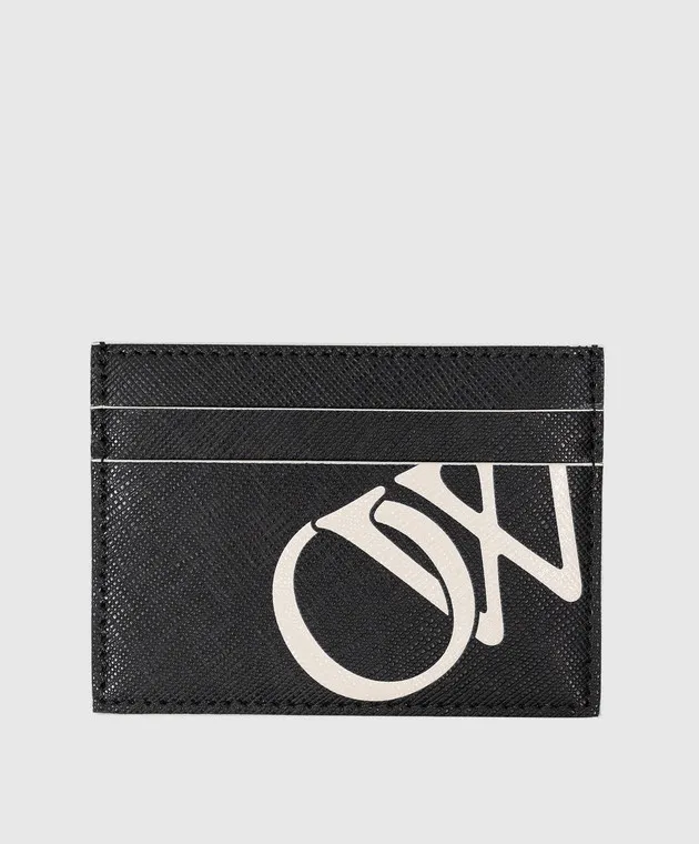 OFFWHITE BLACK LEATHER CARDHOLDER WITH LOGO PRINT