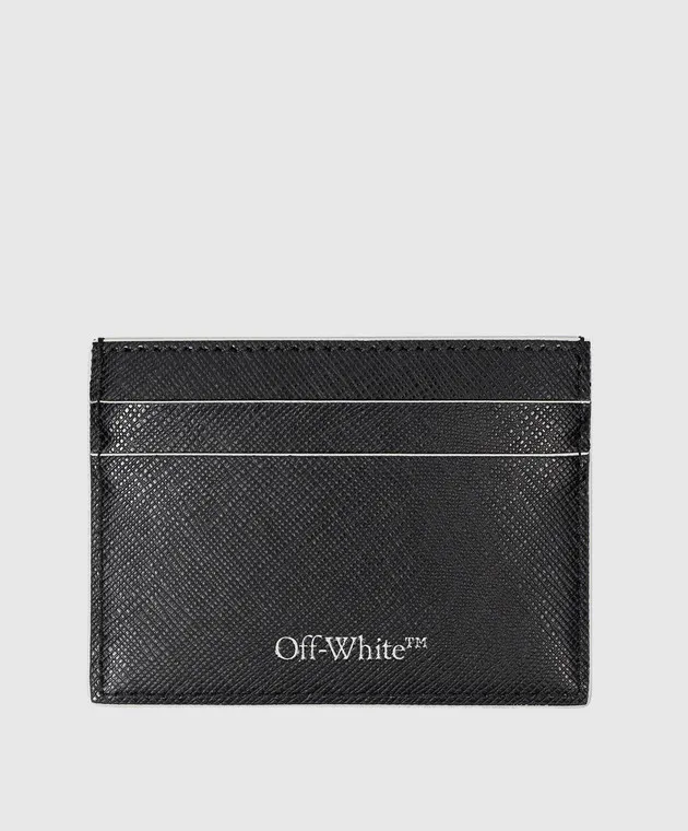 OFFWHITE BLACK LEATHER CARDHOLDER WITH LOGO PRINT