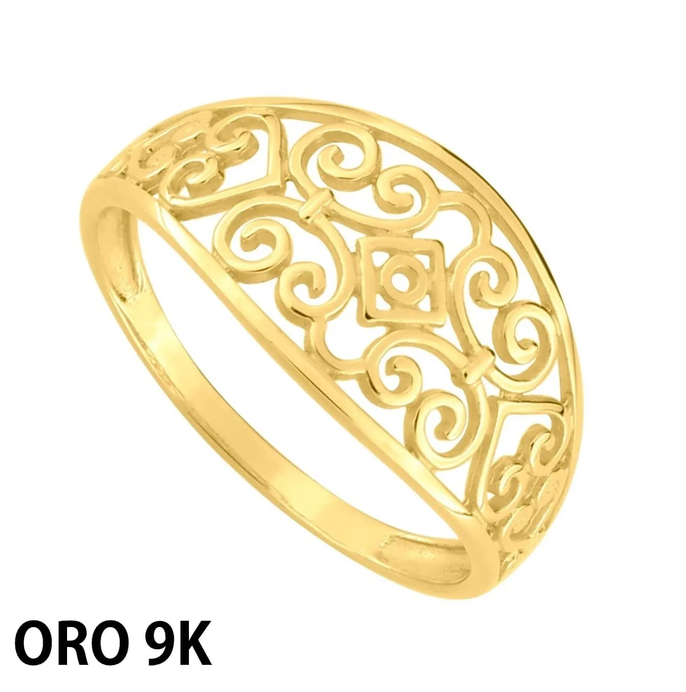 Oro 9k Anillo alargado calado