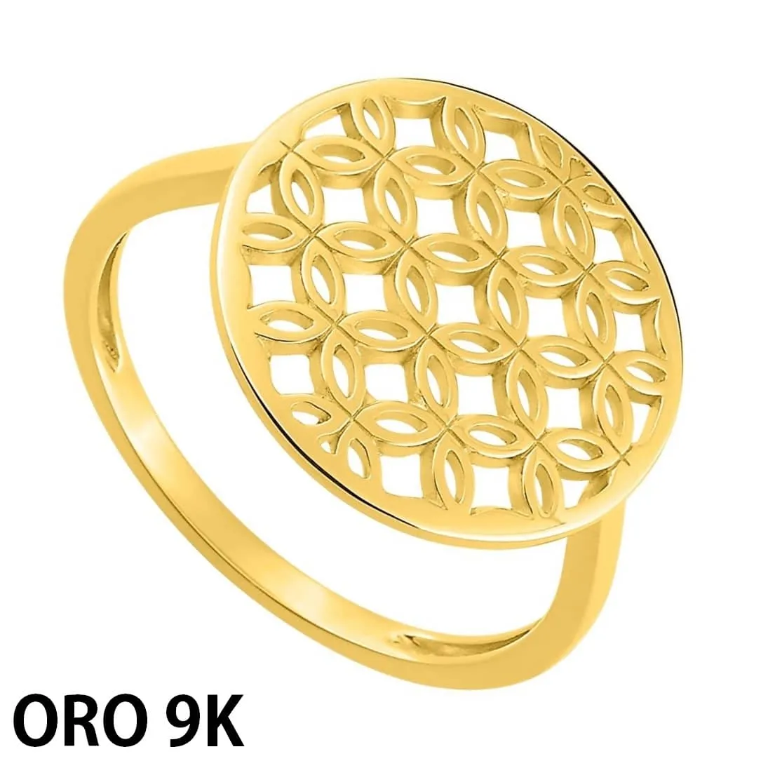 Oro 9k Anillo flor vida