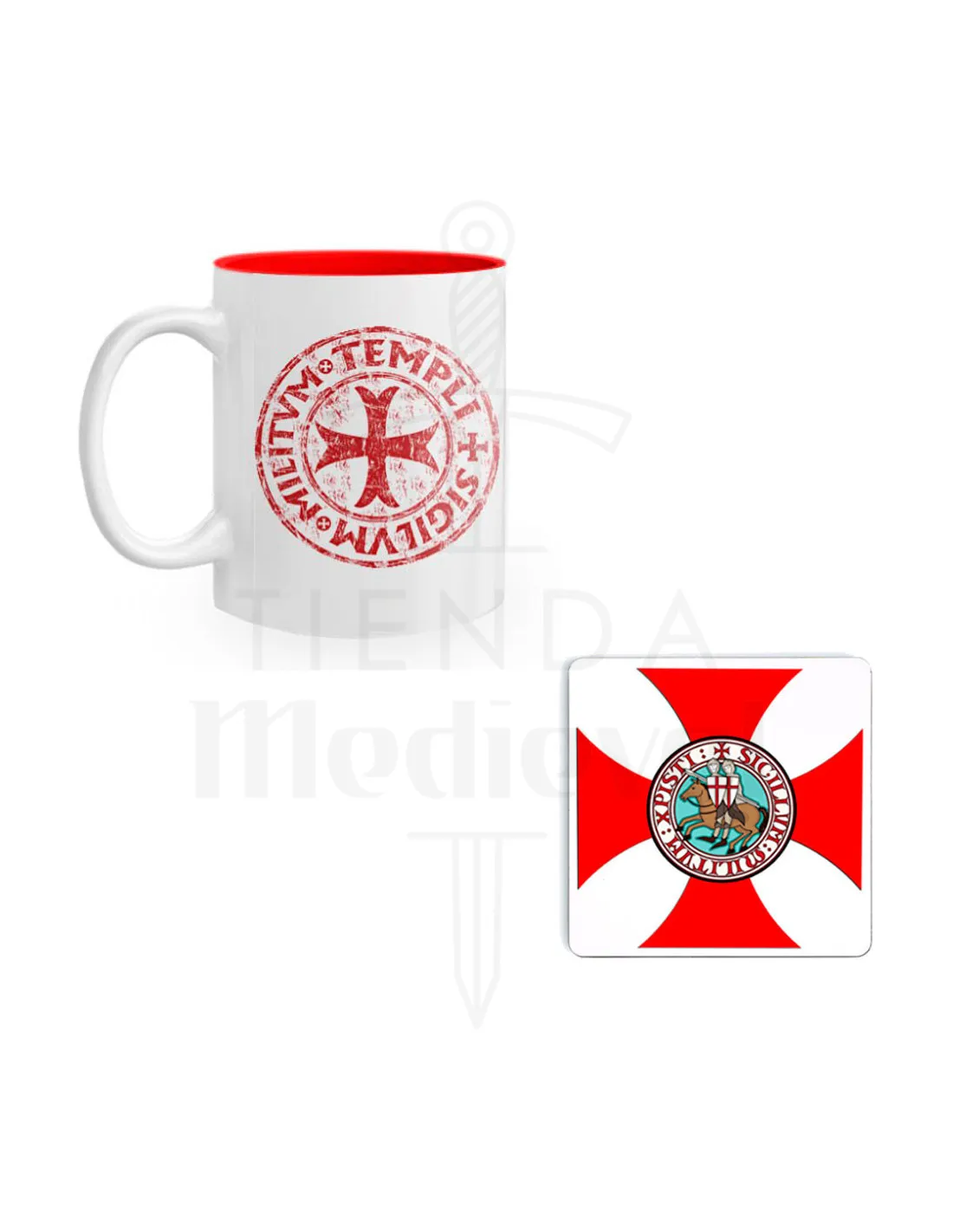 Pack Desayuno Templario: Taza + Posavasos Caballeros Templarios