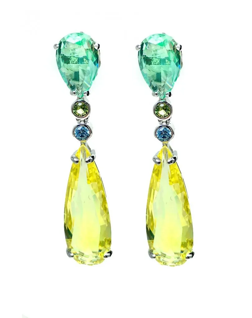 PENDIENTES LARGOS BISUTERIA FINA VERDES Y AMARILLOS