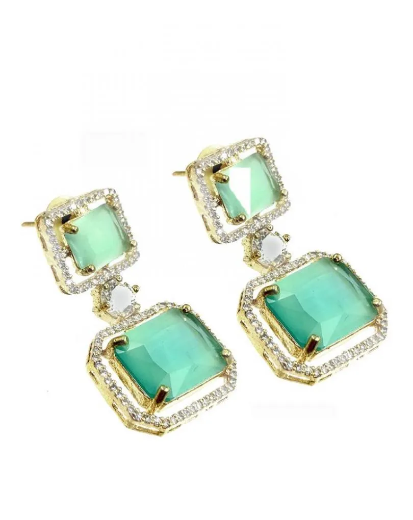 PENDIENTES LARGOS BODA VERDES AGUA JOYERIA ART DECO CON CIRCONITA