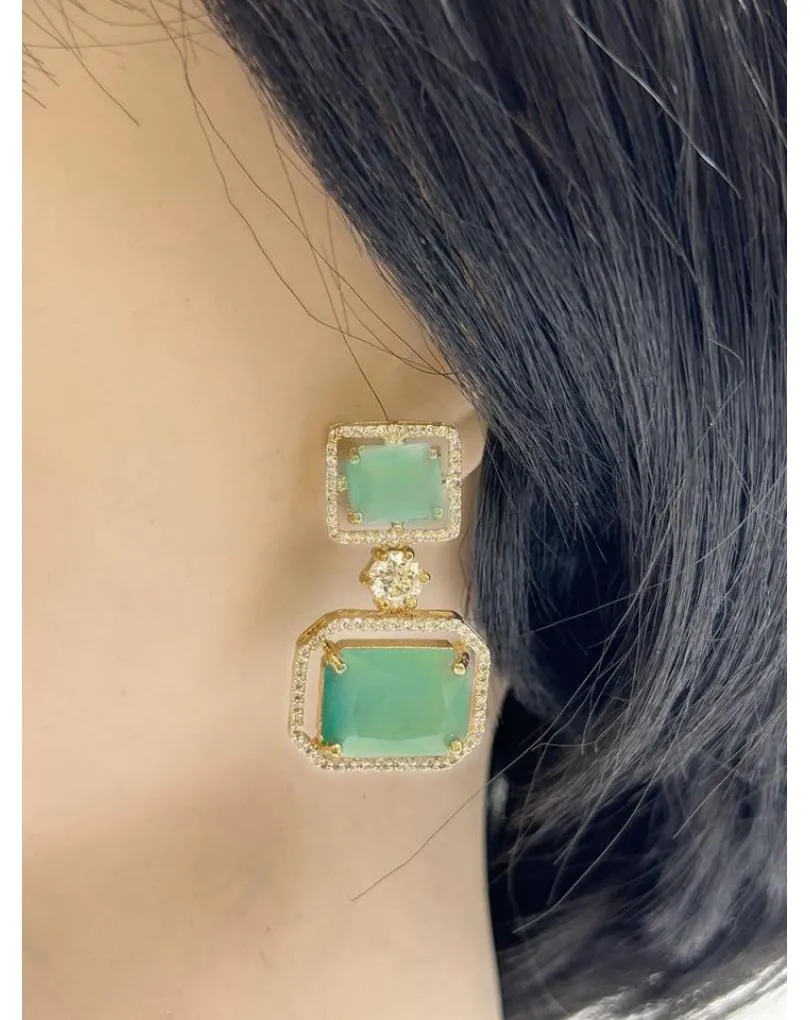 PENDIENTES LARGOS BODA VERDES AGUA JOYERIA ART DECO CON CIRCONITA