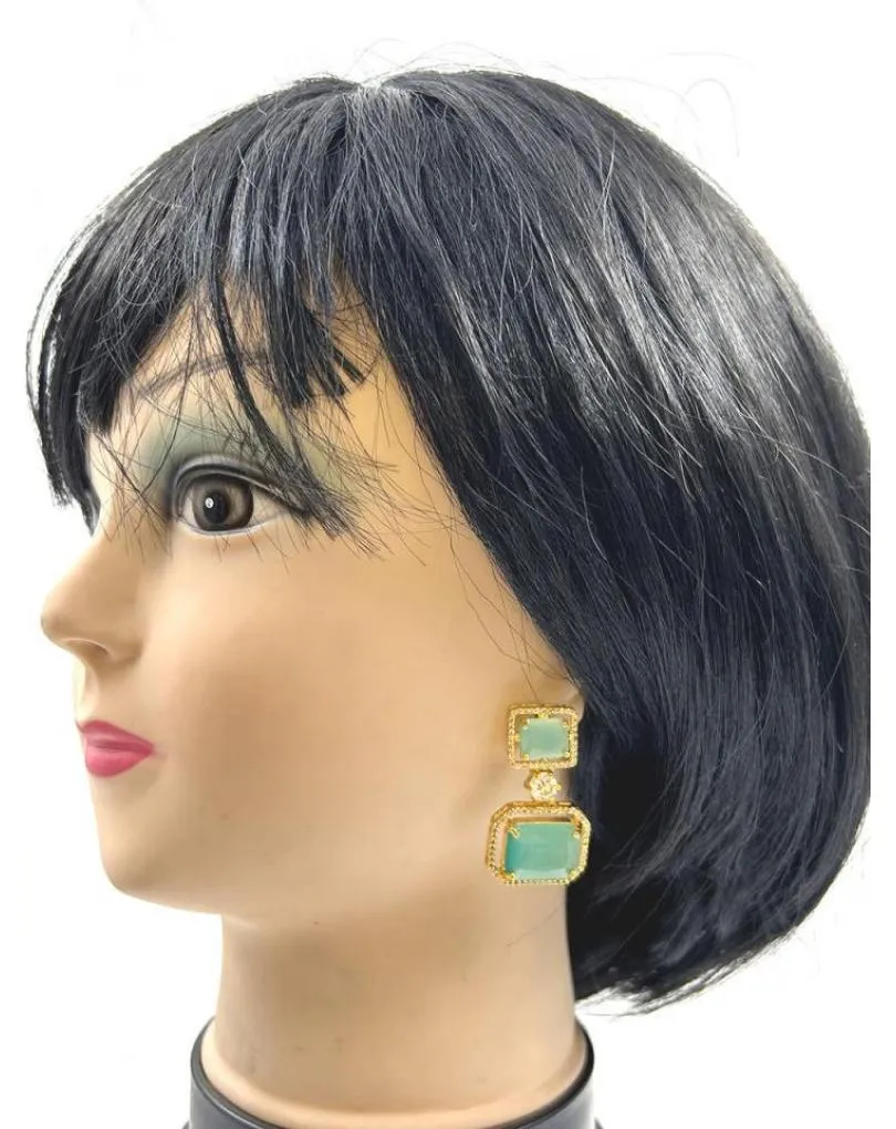 PENDIENTES LARGOS BODA VERDES AGUA JOYERIA ART DECO CON CIRCONITA