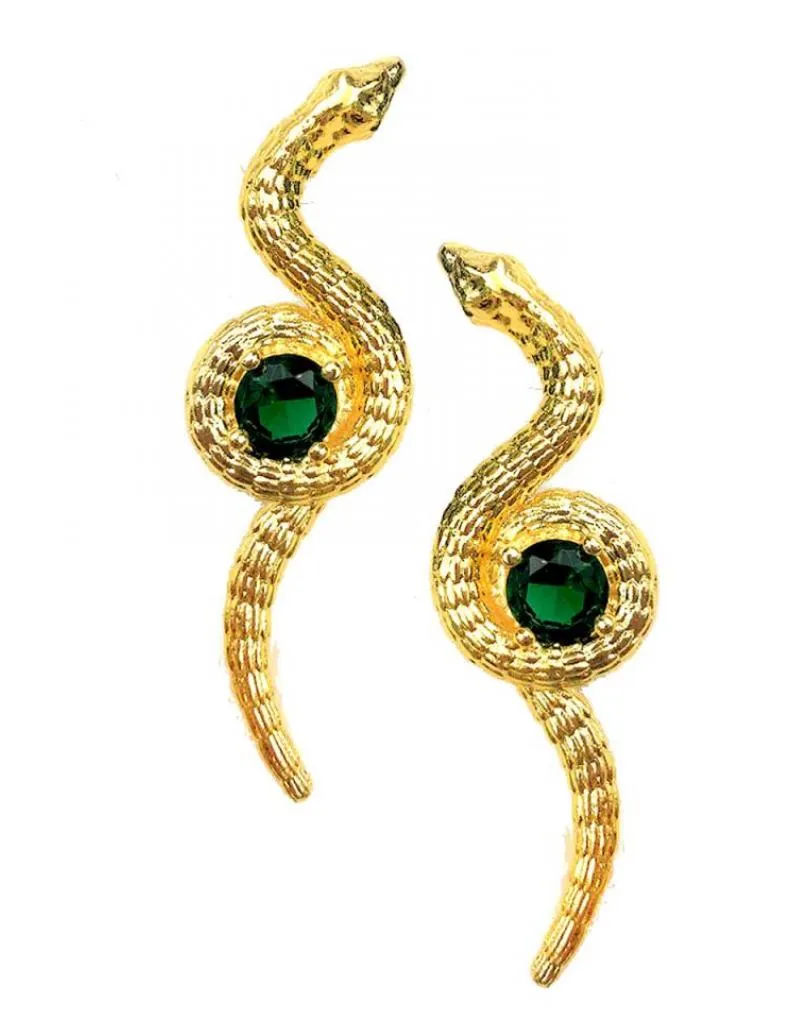 PENDIENTES LARGOS DORADOS Y VERDES DE BONITA SERPIENTE