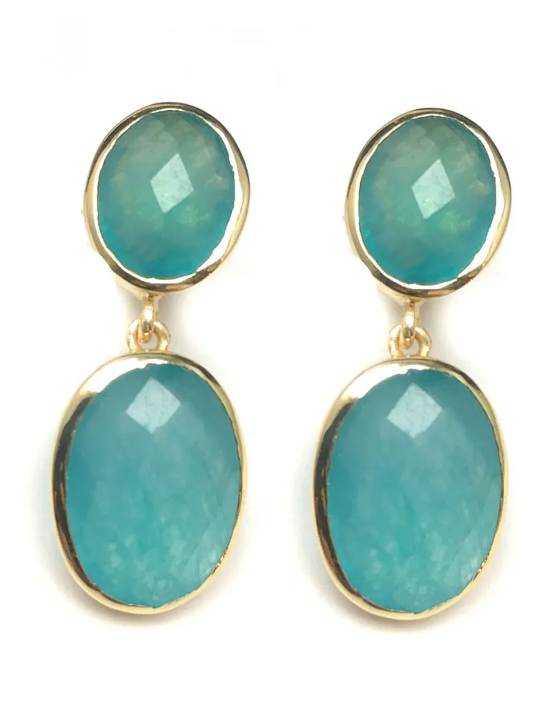 PENDIENTES MUJER CHAPADOS ORO Y PIEDRAS NATURALES AGUA MARINA