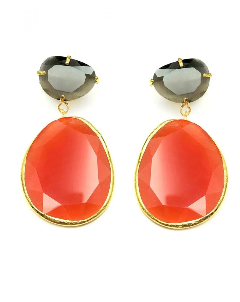 PENDIENTES MUJER LARGOS NARANJAS ESPECTACULAR PIEDRA NATURAL  OJO DE GATO