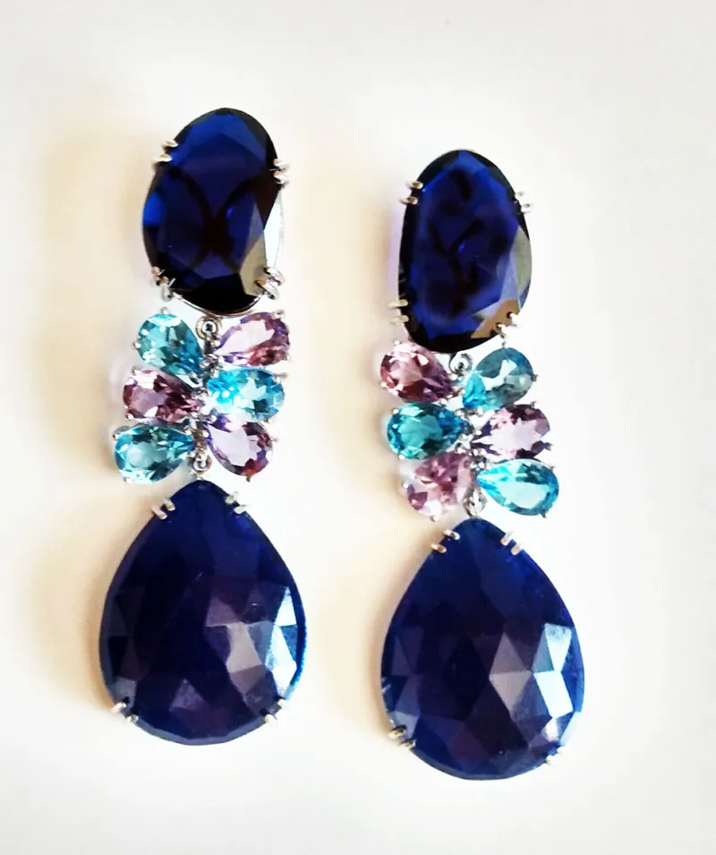 Pendientes Oro con zafiros hidrotermales, topacios y amatistas