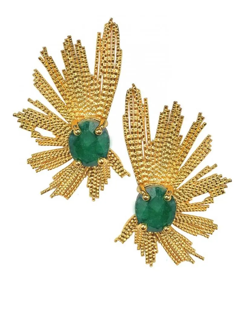 PENDIENTES PARA MUJER DORADOS Y VERDES DE PIEDRA NATURAL