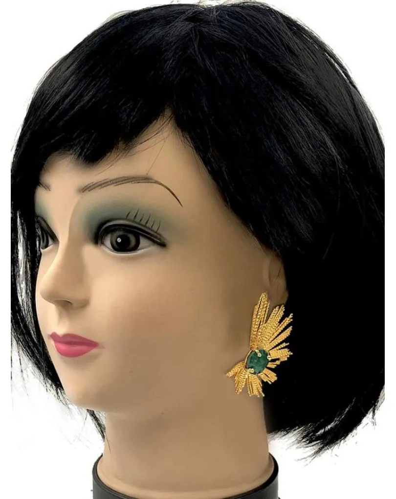 PENDIENTES PARA MUJER DORADOS Y VERDES DE PIEDRA NATURAL