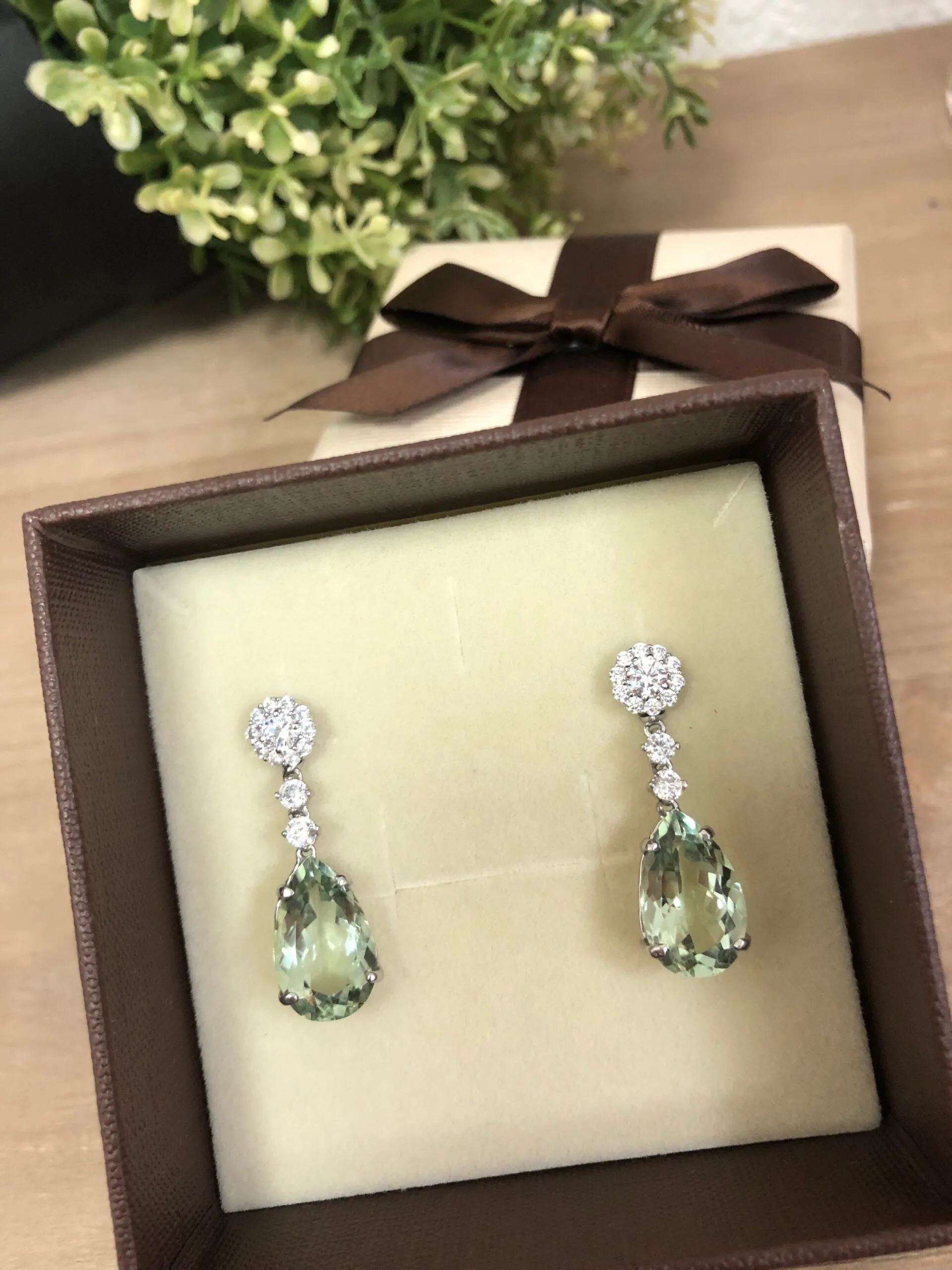 Pendientes Plata con Circonitas y Prasiolita