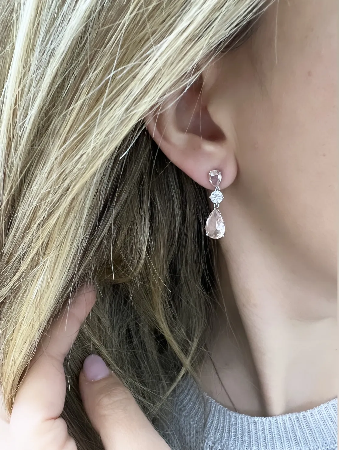 Pendientes Plata con Morganita Hidrotermal y circonita