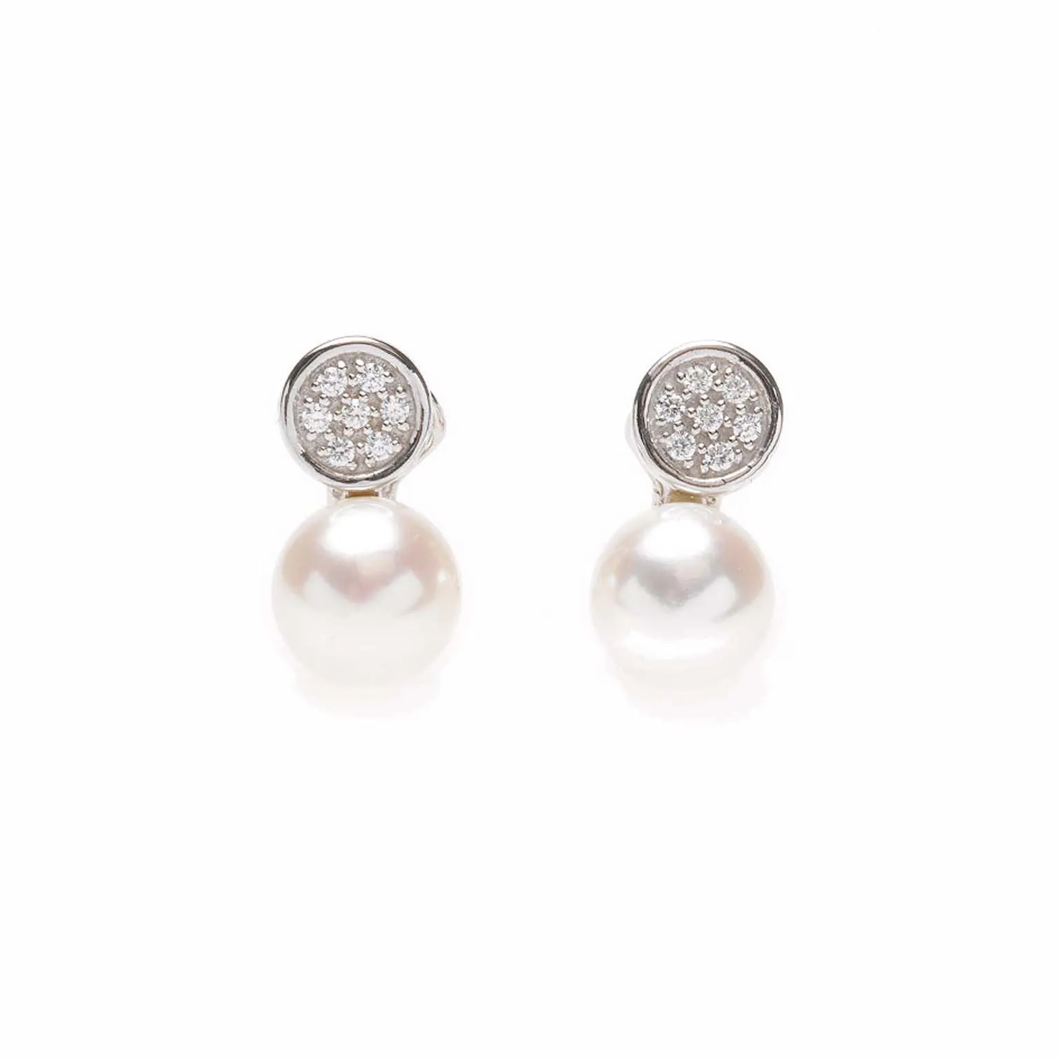 PENDIENTES PLATA RODIO MEDIA BOLA CIRC BLANCA