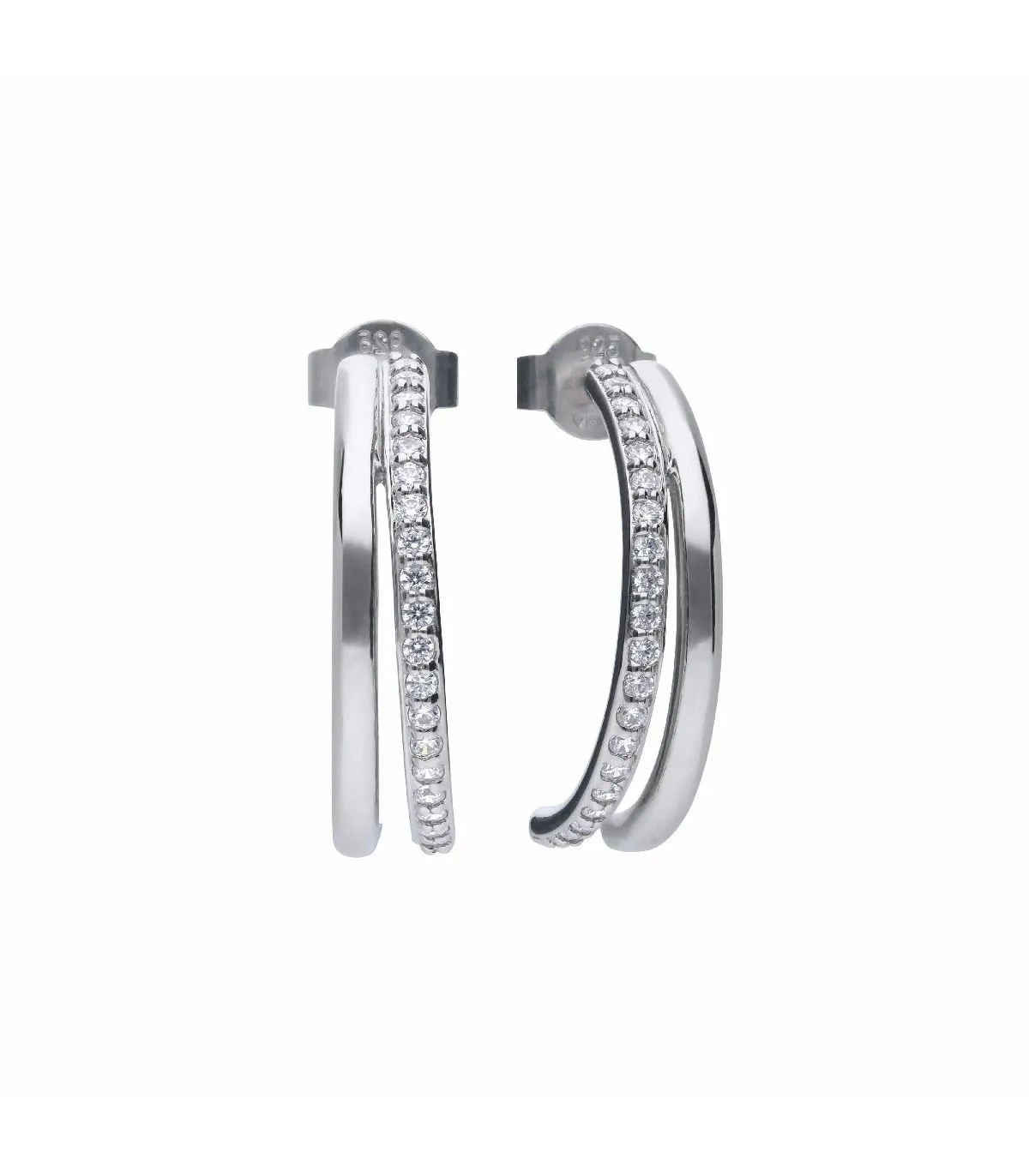 PENDIENTES RíGIDOS DIAMONFIRE DOBLES DE PLATA Y CIRCONITAS  6218311082