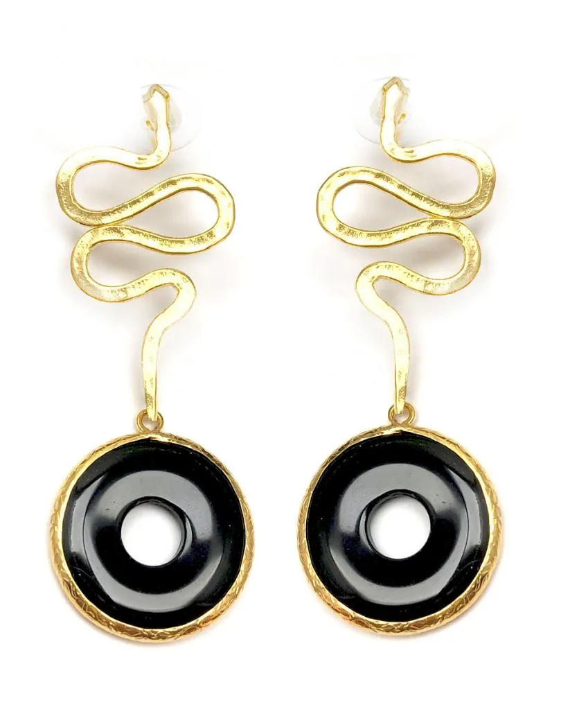 PENDIENTES SERPIENTES MUJER Y PIEDRA NEGRA