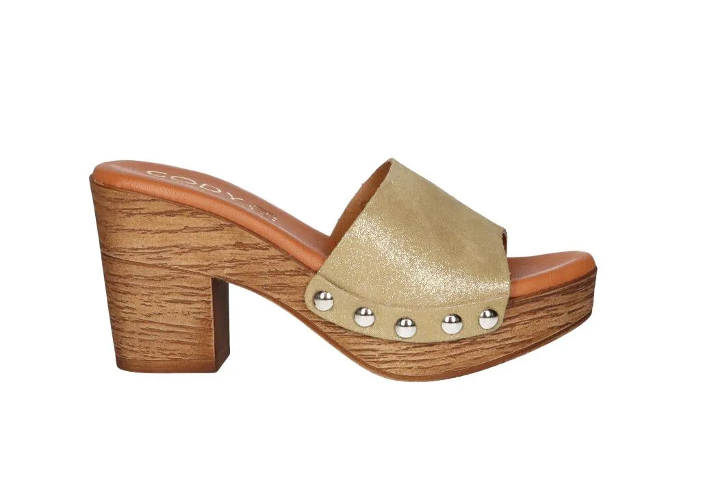 Pinky Nobuck Oro Lateral Tachas Tacon Alto