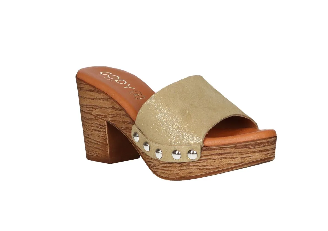 Pinky Nobuck Oro Lateral Tachas Tacon Alto