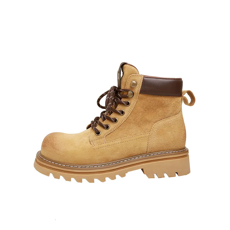 Real Leather Martin for Women 2024 Autumn New Style Soled Lace Soled Showking Outdoor Anti Slipwear Boots Short, botas amarillas