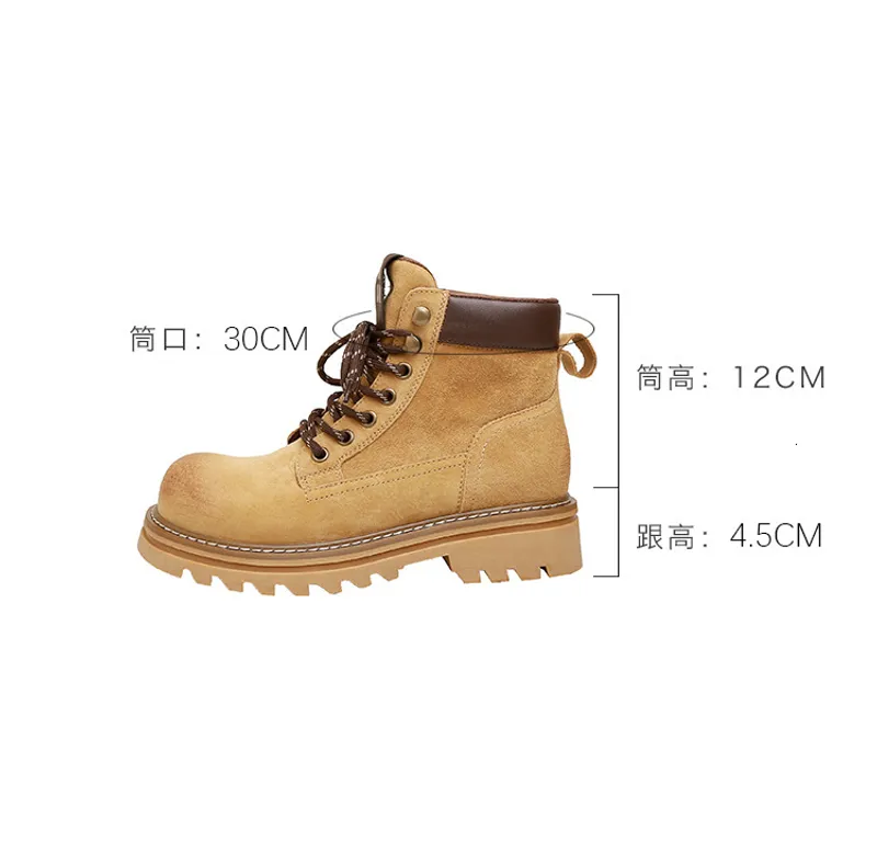 Real Leather Martin for Women 2024 Autumn New Style Soled Lace Soled Showking Outdoor Anti Slipwear Boots Short, botas amarillas
