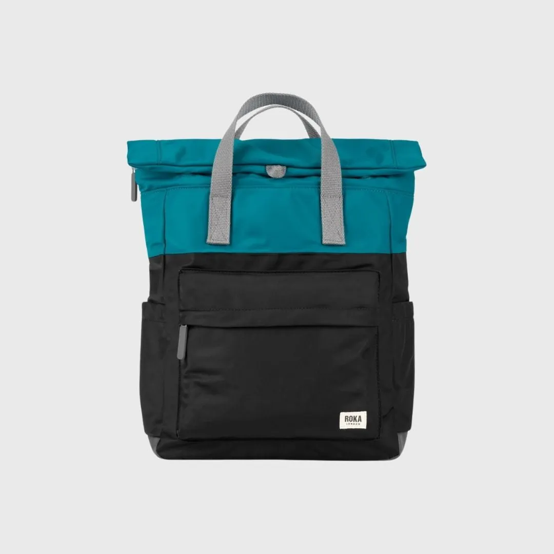 Roka London Canfield B Two Tone Recycled Nylon Backpack Small Black/Marine