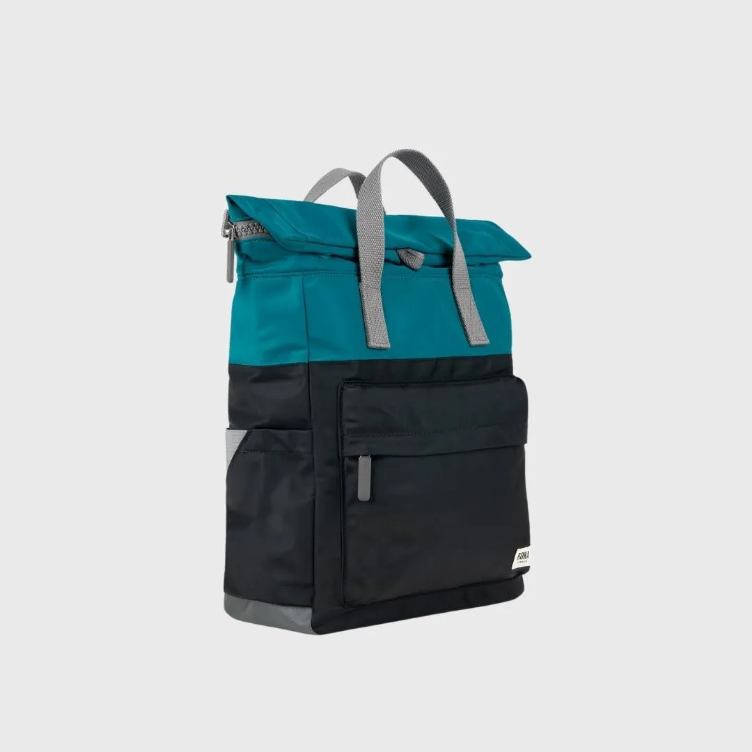 Roka London Canfield B Two Tone Recycled Nylon Backpack Small Black/Marine