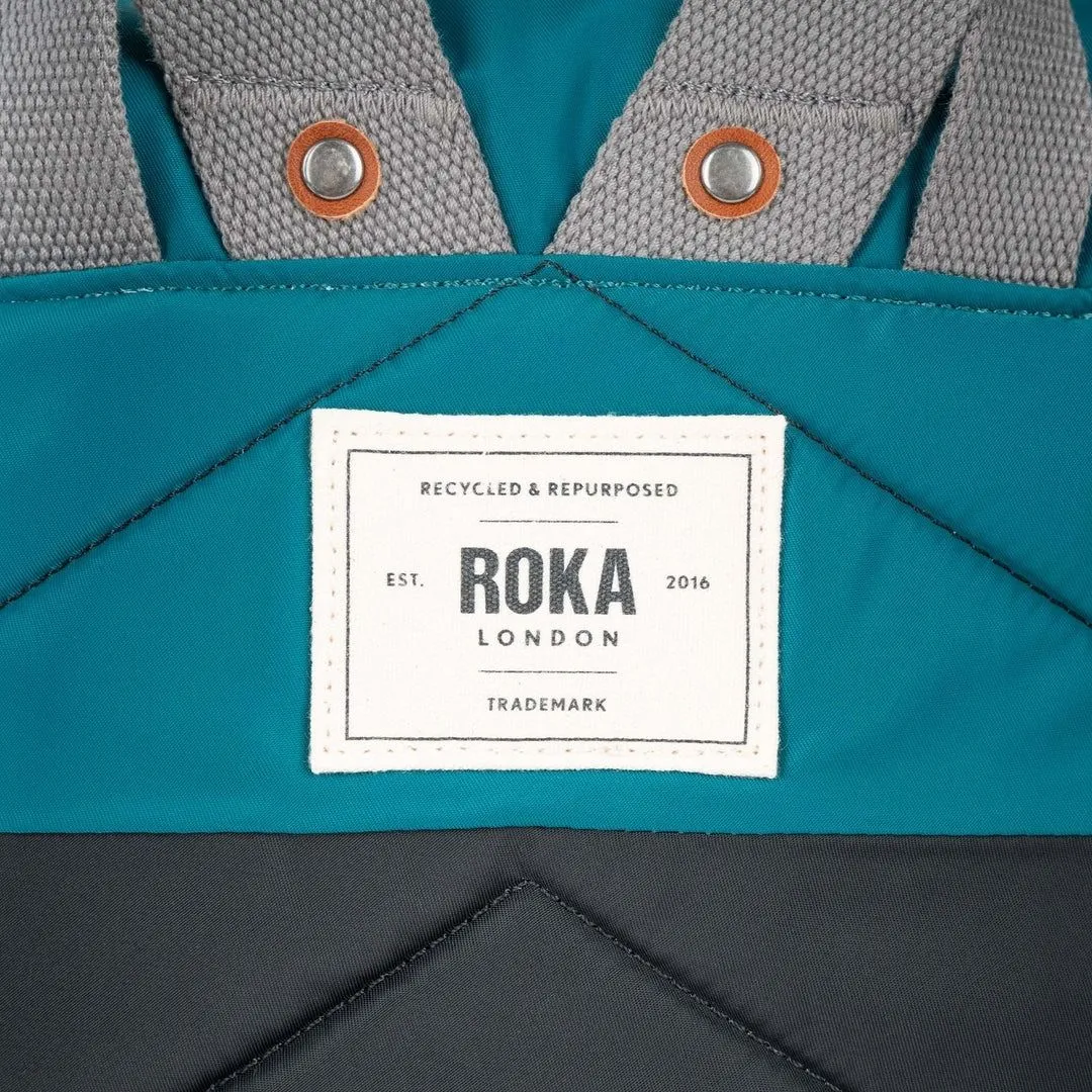 Roka London Canfield B Two Tone Recycled Nylon Backpack Small Black/Marine